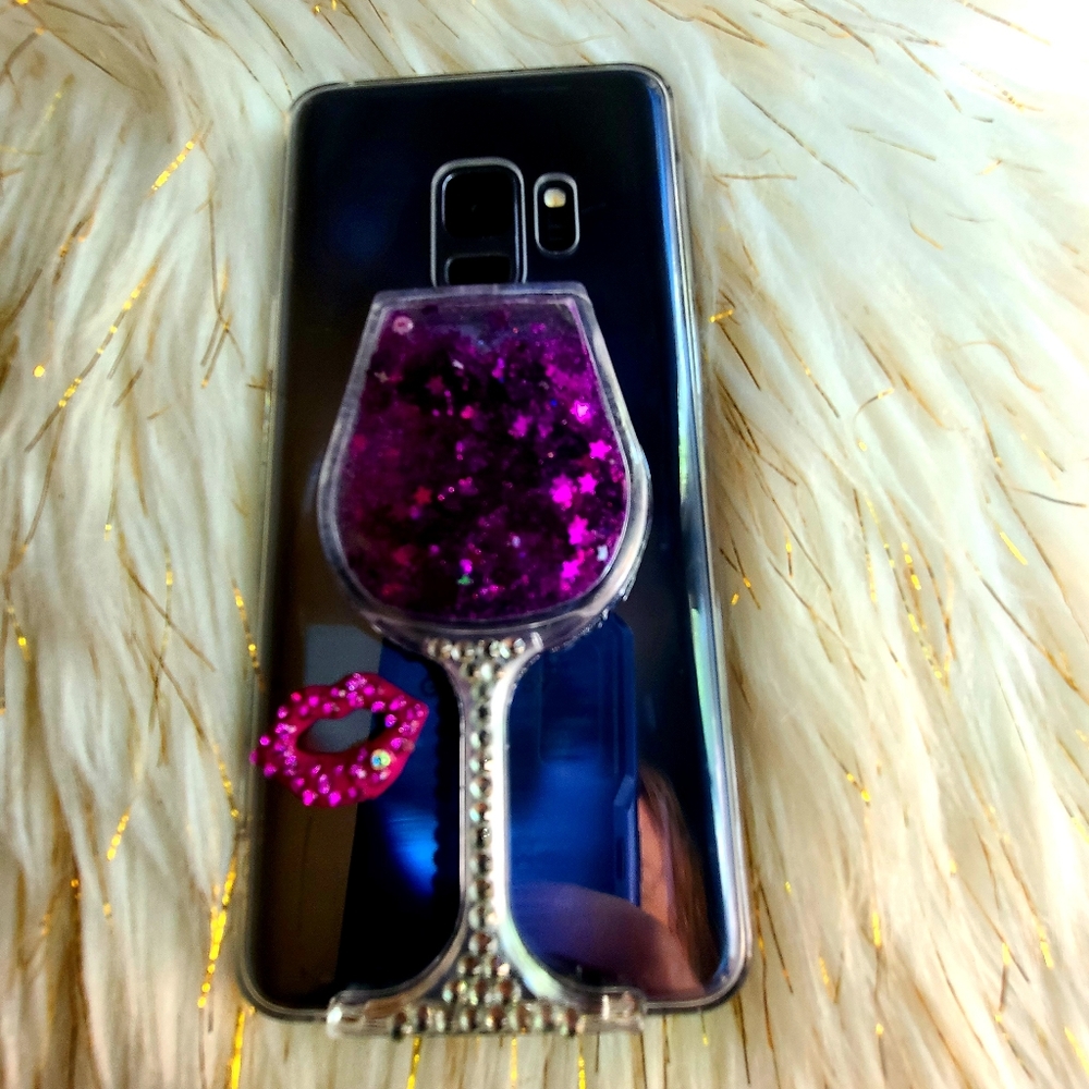 Apple Glitter Wine Glass Phone Case with Purple Star Confetti - Picture 5 of 8